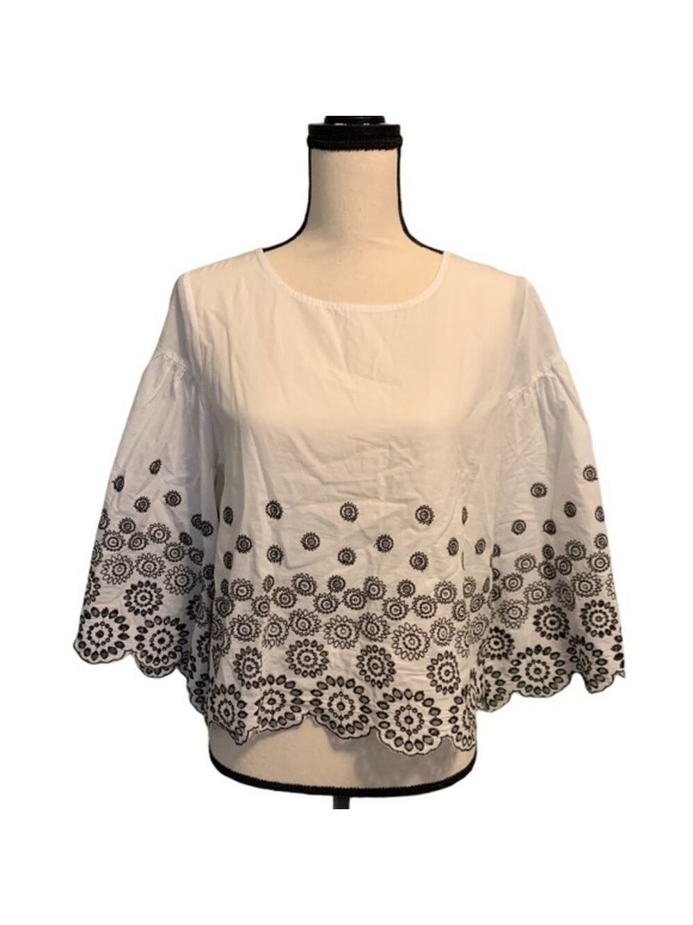 Neiman Marcus Cotton Bell Sleeve Blouse - Picture 2 of 4